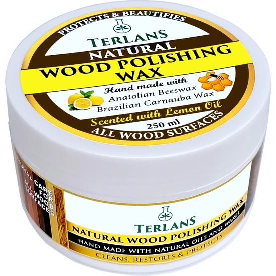 Terlans Doğal Ahşap Koruyucu Parlatıcı Vaks, 250 ml Üstün Koruma + Mikrofiber Bez Natural Wood Polishing Wax