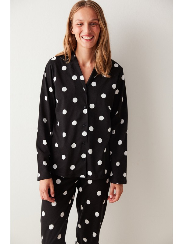 Penti Siyah Base White Dotted Pijama Takımı