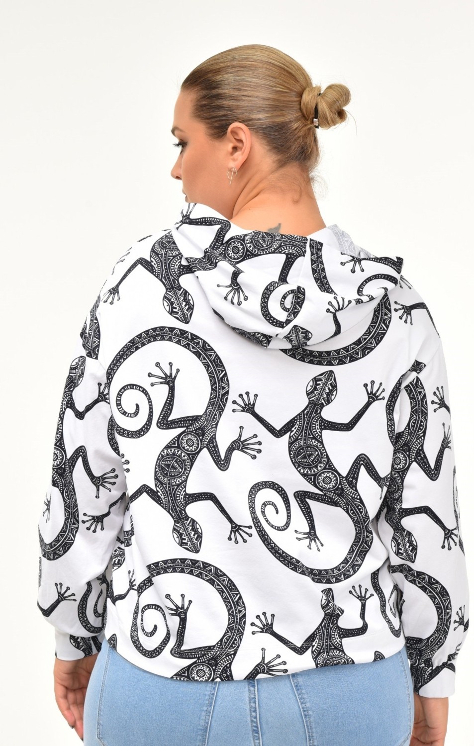 Sea Moda Kertenkele Desenli Sweatshirt-Beyaz görsel 4