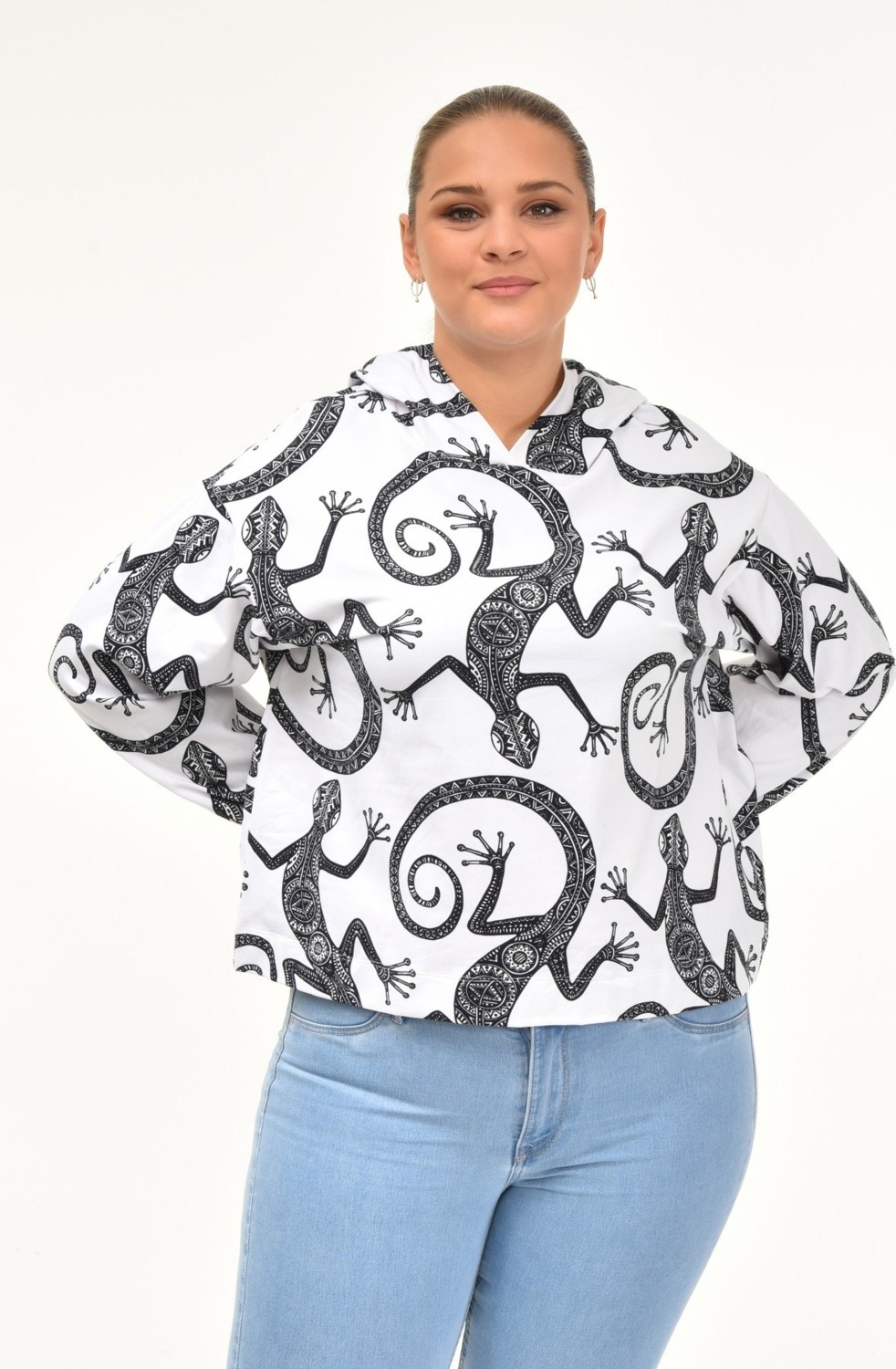 Sea Moda Kertenkele Desenli Sweatshirt-Beyaz görsel 5