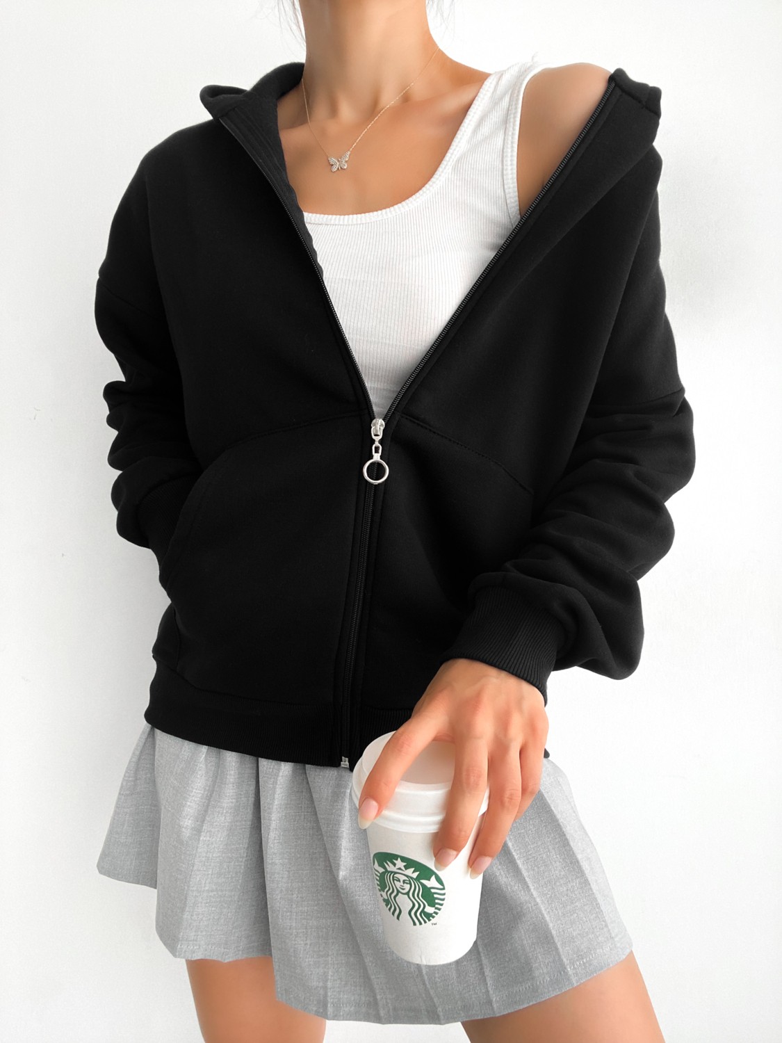Bejna Kadın Oversize Fermuarlı Sweatshirt Hırka görsel 2