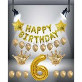 Bal10 Dünyası Gold Renk Kral Taç Happy Bırthday Folyo Balon Seti 6 Yaş