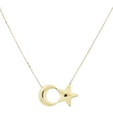 İryum 14 Ayar Altın Ay Yıldız Kolye