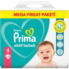 Prima Bebek Bezi Aktif Bebek Mega Fırsat Paketi 4 Beden 74'lü