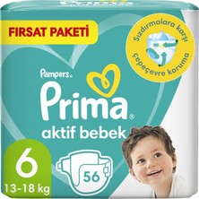 Prima Bebek Bezi Aktif Bebek 6 Beden Ekstra Large Süper Fırsat Paketi 56 Adet