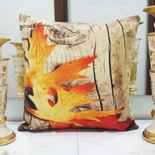 Körfez Kırlent Turuncu Çınar Yapraklı Sonbahar Desenli Dekoratif Kırlent Kılıfı