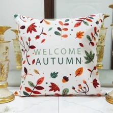 Körfez Kırlent Renkli Welcome Autumn Renkli Yapraklar Sonbahar Desenli Kırlent Kılıfı