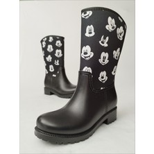 Sea & Blue Shoes Mickey Puantiye Baskılı Siyah Su Geçirmeyen Kız Çocuk Yağmur Çizmesi