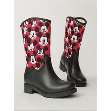 Sea & Blue Shoes Mickey Puantiye Baskılı Kırmızı Su Geçirmeyen Kız Çocuk Yağmur Çizmesi