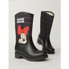 Sea & Blue Shoes Minnie Mouse Poz Veriyor Baskılı Peluşlu Su Geçirmeyen Kız Çocuk Yağmur Çizmesi