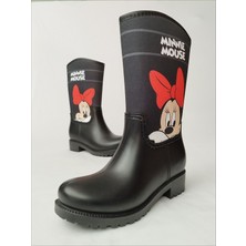 Sea & Blue Shoes Minnie Mouse Poz Veriyor Baskılı Peluşlu Su Geçirmeyen Kız Çocuk Yağmur Çizmesi