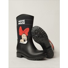 Sea & Blue Shoes Minnie Mouse Poz Veriyor Baskılı Peluşlu Su Geçirmeyen Kız Çocuk Yağmur Çizmesi