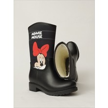 Sea & Blue Shoes Minnie Mouse Poz Veriyor Baskılı Peluşlu Su Geçirmeyen Kız Çocuk Yağmur Çizmesi