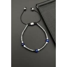 Frnch Lapis Lazuli Doğal Taşlı Lacivert Renkli Ayarlanabilir Makrome Erkek Bileklik FRJ11653-1753-L
