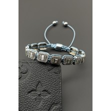 Frnch 3A Kalite Zirkon Taşlı Baget Mavi Renk Ipli Ayarlanabilir Makrome Erkek Bileklik FRJ11649-1749-M