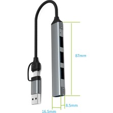 Comse Macbook Uyumlu Type-C & USB Çiftli 4port USB 3.0 Splitter 5 Gbps Çevirici Hub Adaptör