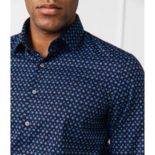 Calvin Klein Printed Easy Iron Slim Shirt Df Blue Erkek Gömlek