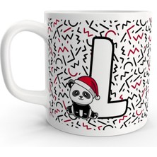 Rock'n Fox L Harfi Sevimli Panda Yılbaşı Tasarım Harfli Kupa Bardak