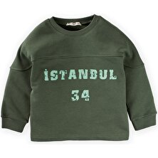 Cigit Istanbul Baskılı Sweatshirt 3-9 Yaş Haki Yeşili