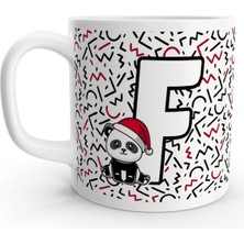 Rock'n Fox F Harfi Sevimli Panda Yılbaşı Tasarım Harfli Kupa Bardak