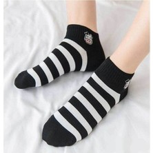 Sock Fashion Kadın Siyah Beyaz Inek Desenli Yarım Konç Kolej Çorap Seti 5 Çift