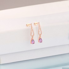 Ravza Gümüş 925 Ayar Gümüş Damla Ametist Kanat Küpe