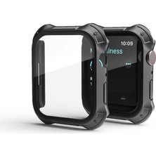 Smcase Apple Watch 7 45MM Kasa ve Ekran Koruma Sert Silikon Gard 10 Siyah