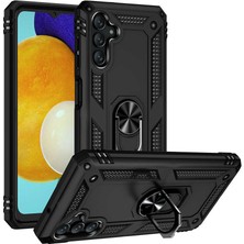 Smcase Samsung Galaxy A04S Kılıf Vega Sert Silikon Tank Standlı Yüzüklü Mıknatıslı+Nano Siyah