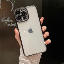 Gritty iPhone 12 Pro Taşlı Kamera Korumalı Parlak Swarovski Şeffaf Silikon Telefon Kılıfı