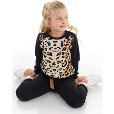 Denokids Peluş Leopar Kız Çocuk Eşofman Takım