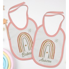 BK Kids Annem ve Babam Tasarımlı 2’li Pembe Mama Önlüğü-1