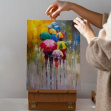 Dünyatablo Renkli Şemsiyeler Yağlıboya Görünüm Dekoratif Kanvas Duvar Tablosu