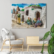 Dünyatablo Kapadokya Göremede Bir Köy Suluboya Görünüm Dekoratif Tablo ( Tek Parça )