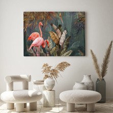 Dünyatablo Pembe Filamingolar Yağlıboya Görünüm Dekoratif Tablo ( Tek Parça )