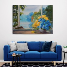 Dünyatablo Pencere Kenarıdaki Çiçek Buketi Kanvas Duvar Tablosu ( Tek Parça )