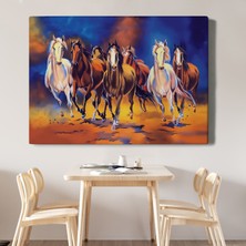 Dünyatablo Koşan Atlar Yağlıboya Görünüm Dekoratif Kanvas Tablo ( Üç Parça )