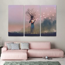 Dünyatablo Geceyarısı Ud Çalan Kadın Kanvas Tablo ( Üç Parça )