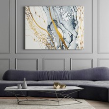 Dünyatablo Mavi ve Altın Sarısı Renklerınde Soyut Modern Kanvas Tablo ( Üç Parça   )