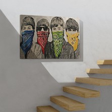 Aydın Ticaret Bansky'nin Bandanalı Beatles Çocuklar Isimli Çalışması Kanvas Tablo ( Tek Parça  )
