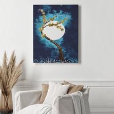 Dünyatablo Altın Çiçekli Ağaç ve ve Ay Kanva Tablo, Soyut Çağdaş Sanat Örneği