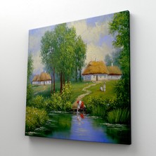 Dünyatablo Akarsudan Su Dolduran Kadın Yağlıboya Görünüm Dekoratif Kanvas Duvar Tablosu