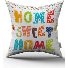 Cango Home Çift Taraflı Beyaz Çok Renkli Home Sweet Home Yazılı Dijital Baskı Kırlent Yastık Kılıfı - CGH444-CT