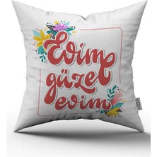 Cango Home Çift Taraflı Beyaz Kırmızı Evim Güzel Evim Yazılı Dijital Baskı Kırlent Yastık Kılıfı - CGH458-CT