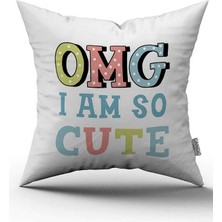 Cango Home Çift Taraflı Beyaz Mavi I Am So Cute Yazılı Dijital Baskı Kırlent Yastık Kılıfı - CGH429-CT