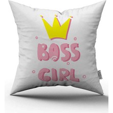 Cango Home Çift Taraflı Beyaz Pembe Boss Girl Yazılı Dijital Baskı Kırlent Yastık Kılıfı - CGH445-CT