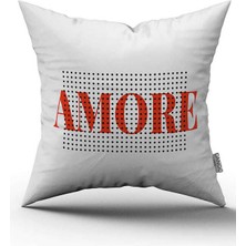 Cango Home Çift Taraflı Beyaz Siyah Amore Yazılı Modern Dijital Baskı Kırlent Yastık Kılıfı - CGH460-CT