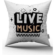 Cango Home Çift Taraflı Beyaz Siyah Live Music Yazılı Dijital Baskı Kırlent Yastık Kılıfı - CGH422-CT