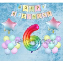 Bal10 Dünyası Gökkuşağı Yıldız Folyo Balon Seti 6 Yaş
