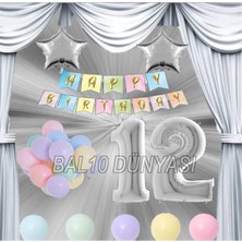 Bal10 Dünyası Gümüş Renk Yıldız Folyo Balon Seti 12 Yaş