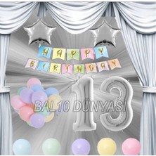 Bal10 Dünyası Gümüş Renk Yıldız Folyo Balon Seti 13 Yaş